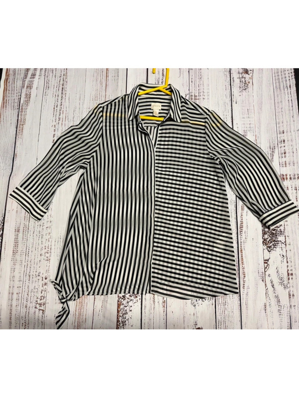 Chico's Asymmetrical Colorblock Striped Button Down Blouse Small